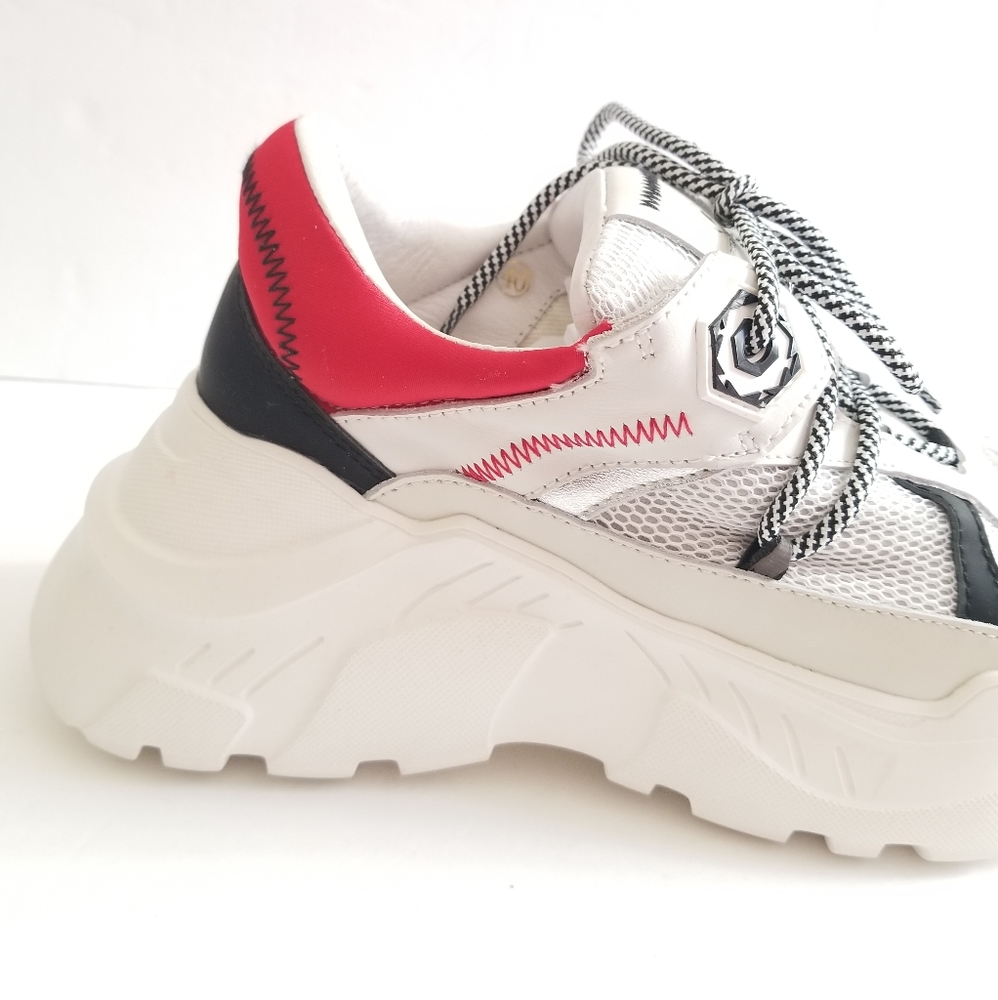 MOA Master Of Arts Lace Up White Red Mesh Leather Sneakers Size 40 US 9.5 - Picture 5 of 8